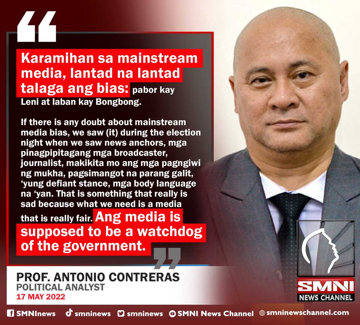 smninews's tweet photo. Prof. Contreras: Karamihan sa mainstream media, lantad na lantad talaga ang bias. https://t.co/9x1A80g8dw