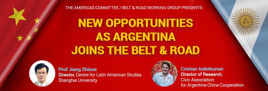 ACCACh's tweet photo. 🗓️15/06⏰22 hs ARG 💻Zoom
"Nuevas oportunidades para Argentina al unirse a la iniciativa de la Franja y la Ruta" 
@CrisInderkumer Director de Investigación en @ACCACh, junto al Prof. Jiang Shixue 

Organizado por la Cámara General de Comercio de Hong Kong
https://t.co/j3yb0Jyvmr https://t.co/ArXxq1Wmlw