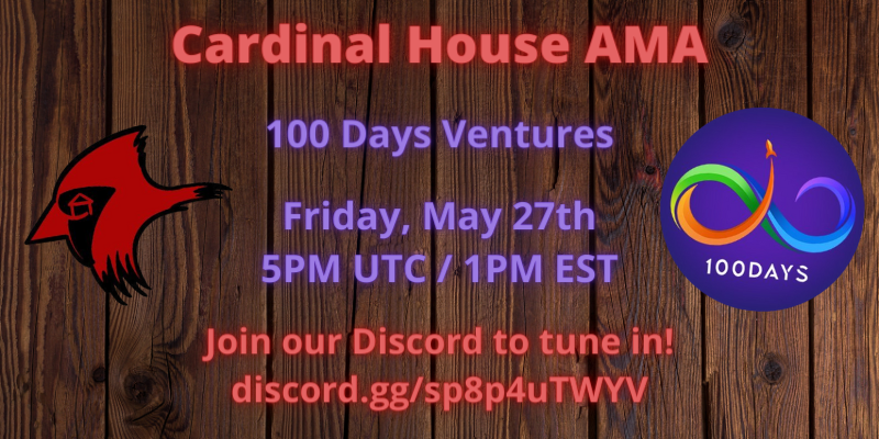 CardinalHouse1's tweet photo. We just scheduled two amas with @FinancePrinter and @100DaysVentures!  

The AMA with Printer Financial is this Friday at 4PM UTC!

The AMA with 100 Days Ventures is next Friday at 5PM UTC.

Super excited!! More AMAs are also in the works 🔥

https://t.co/dyZGS7HnsI https://t.co/rgfOxkb0m4