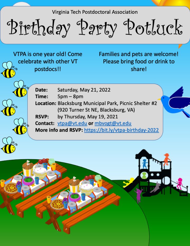 VTPA is CELL-ebrating its first birthday! Come join us this Saturday for some fun, food and friends. Also don't forget to vote for the 2022-2023 VTPA officers here:docs.google.com/forms/d/e/1FAI…