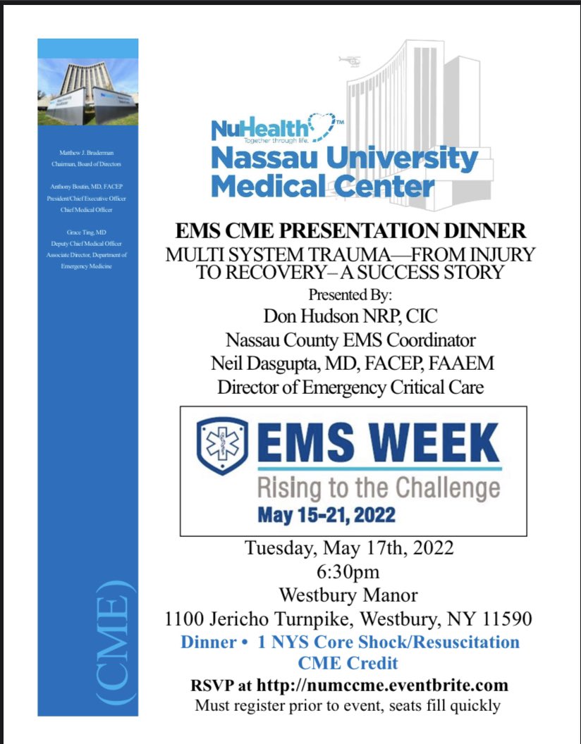 Happy EMS Week!! I’m so glad to be working with all my awesome Nassau County EMT’s and Paramendics (and everything in between) every day. I’m honored to be speaking tonight at our NUMC EMS dinner, I’m told medics know how to party…