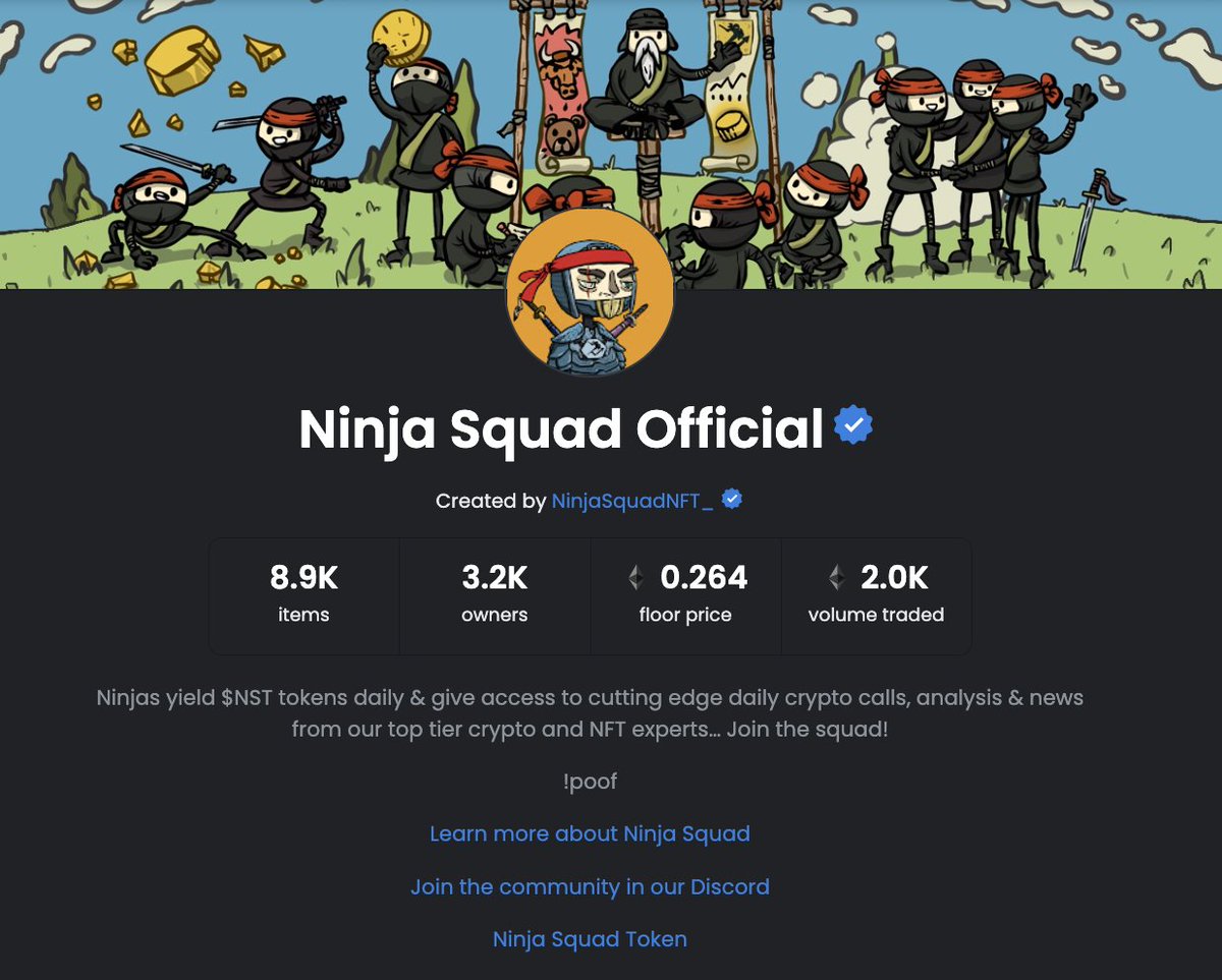 Ninja Squad has been a bluechip before it even minted #iykyk 

but it's important to celebrate the smol wins along the way &amp; we finally got that blue tick today ✓ my Ninjas 🔥

onwards &amp; upwards 🥷 !poof