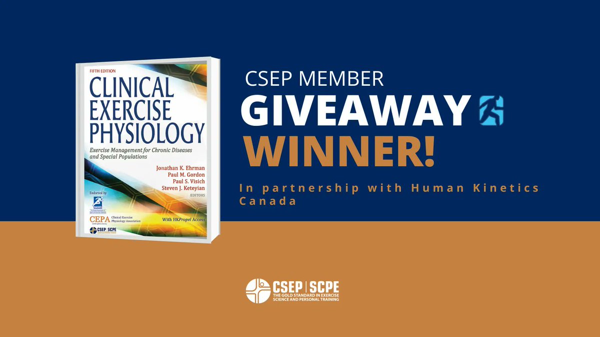 csep_scpe's tweet photo. We partnered with @HumanKineticsCA to give one lucky member a copy of the Clinical Exercise Physiology 5th edition! Congratulations to our winner @JeremyCanham 🎉  

Interested in the textbook? Learn more here https://t.co/zFRTsDjyF7 https://t.co/MNGFLtSceV