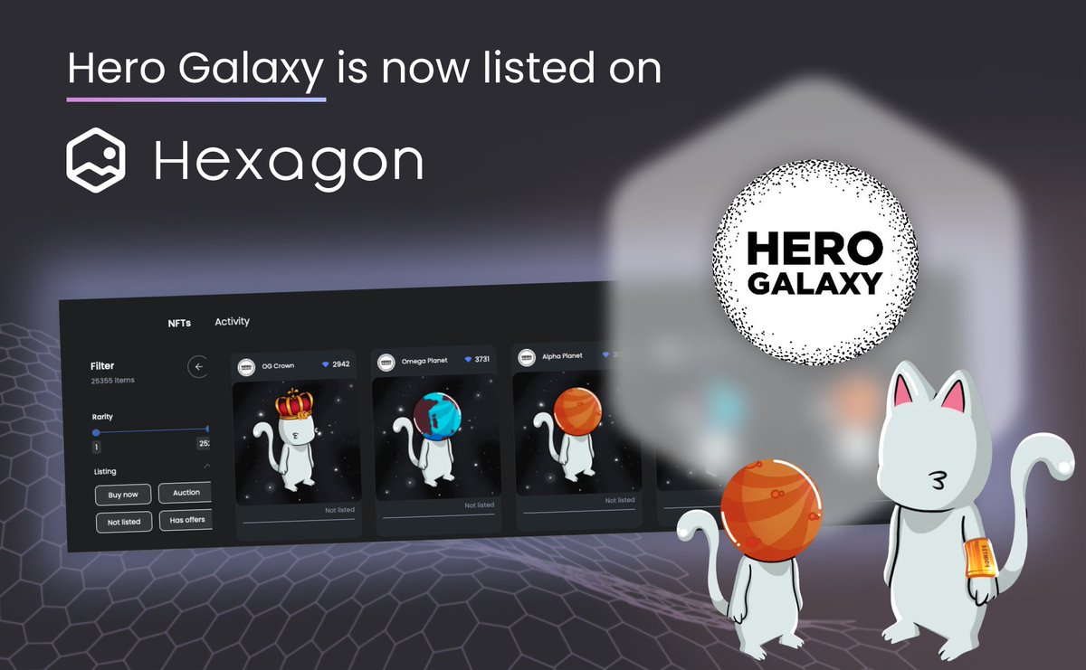 hexagon_market's tweet photo. Announcing the addition of @HeroGalaxyNFT: Artifacts!

Artifacts are NFTs that can be equipped by Hero Galaxy Heroes or sold on the open market. They can be earned as rewards for gameplay, heroic deeds, &amp; by staked Heroes ✨

Like &amp; retweet for a chance to win a @HeroGalaxyNFT 🎁 https://t.co/5cBejzHor7