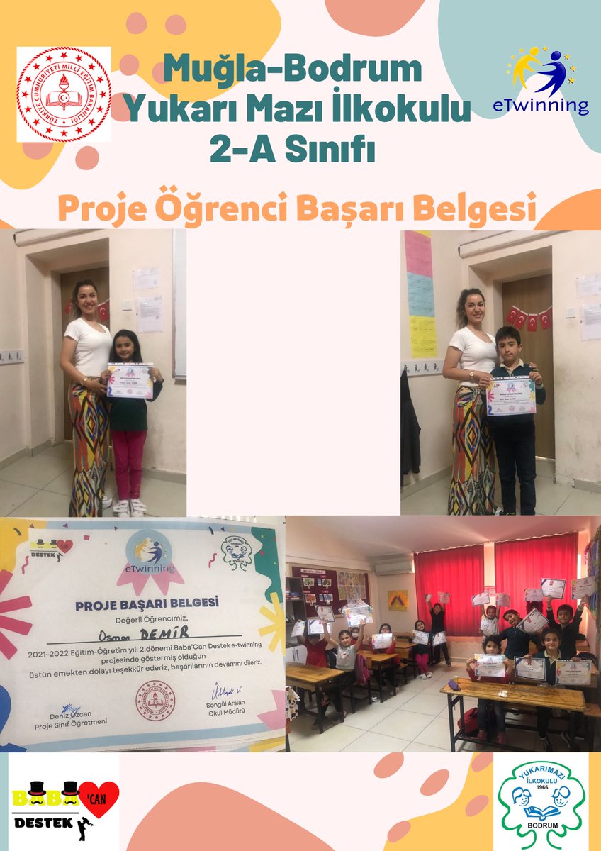 BabaCanDestek4's tweet photo. Projenin bitirilişi için öğrencilere proje başarı belgesi Aşağı Küpkıran İlkokulu okul müdürümüz Mehmet Yaşik tarafından verildi. https://t.co/7RxqExXwTk