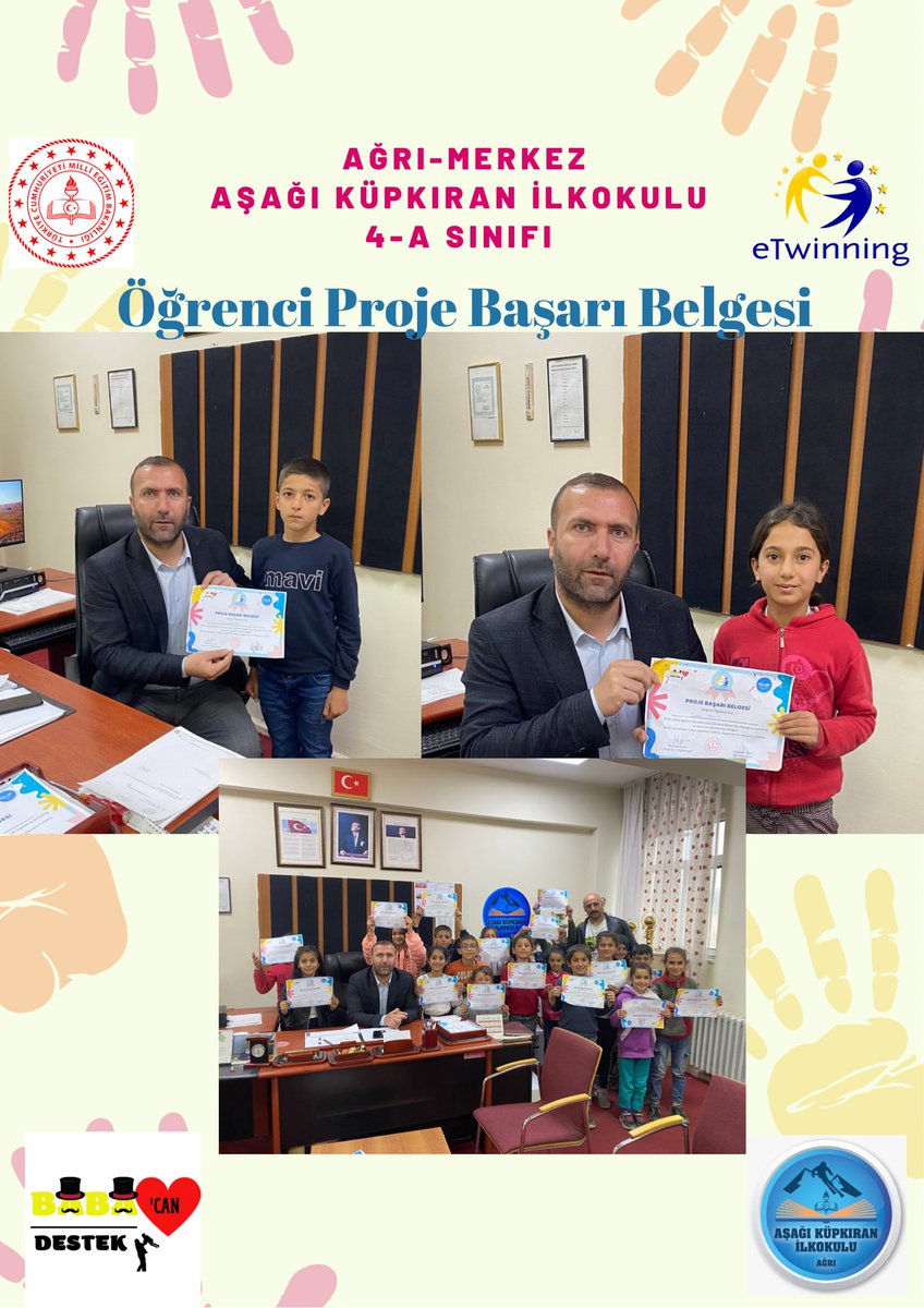 BabaCanDestek4's tweet photo. Projenin bitirilişi için öğrencilere proje başarı belgesi Aşağı Küpkıran İlkokulu okul müdürümüz Mehmet Yaşik tarafından verildi. https://t.co/7RxqExXwTk
