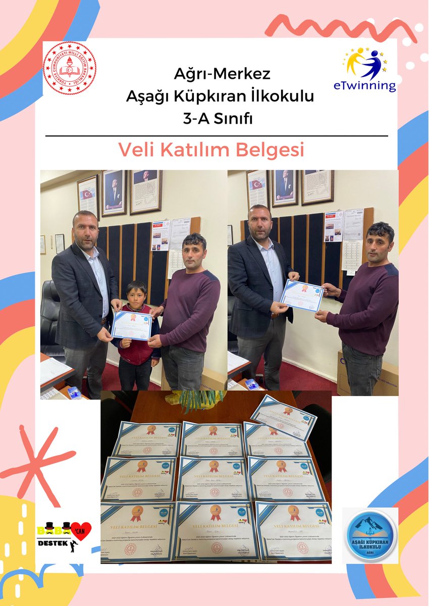 BabaCanDestek4's tweet photo. Projenin bitirilişi için velilerimize projeye katılım belgesi Aşağı Küpkıran İlkokulu okul müdürümüz Mehmet Yaşik tarafından verildi. https://t.co/WNynhMdwFU