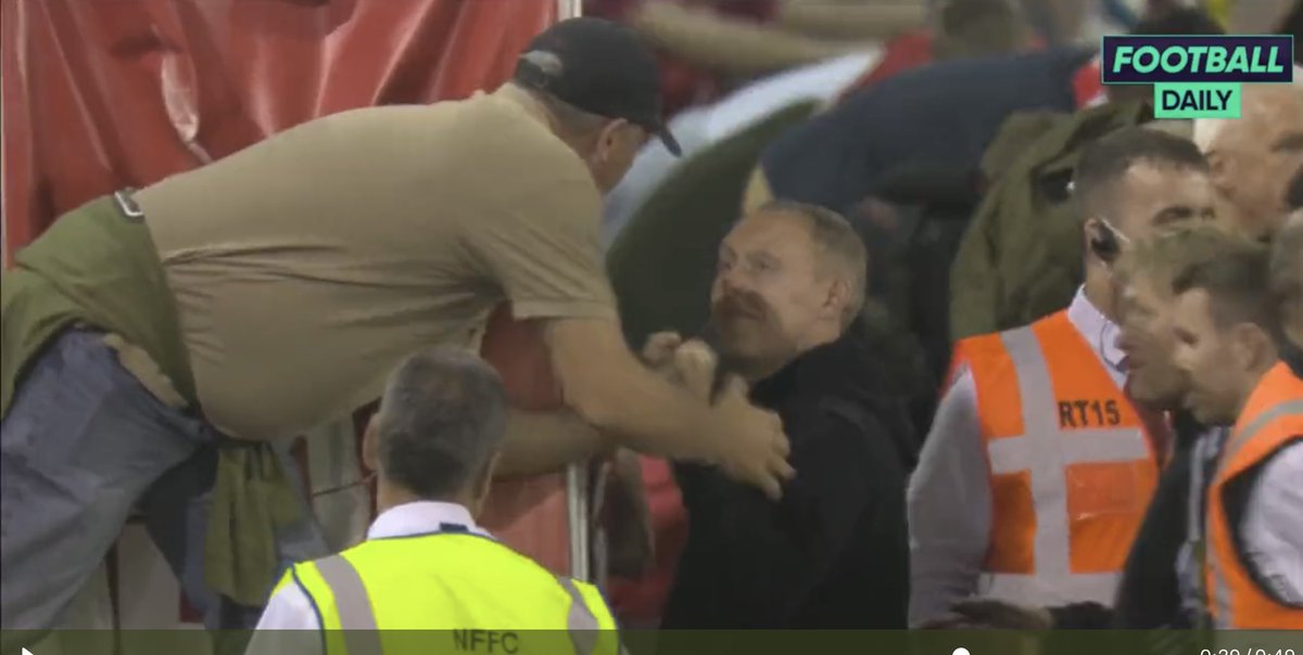 KirianSev's tweet photo. Congratulations Nottingham Forest on making it to Wembley for first time in 30 years! This is the moment Super Trouper Mini Cooper wasn’t sure if this was friend or foe! As big burly fan kisses hand of Steve Cooper! #NFFC #NOTSHU #forsu #FORSHU #Playoff https://t.co/gwY2EKlr79