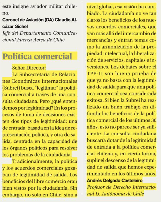 ADCasteleiro's tweet photo. Hoy @La_Segunda publica mi carta sobre la legitimidad de la política comercial y la consulta ciudadana propuesta por @subrei_chile🧵 https://t.co/dLK6taJrim