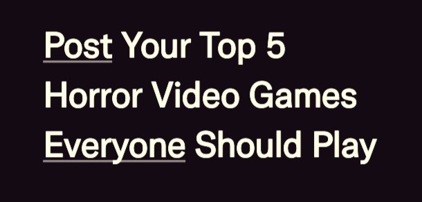 Resident Evil 2
Silent Hill 2
Dead Space
Outlast
Alien Isolation https://t.co/v84XpR3tTh