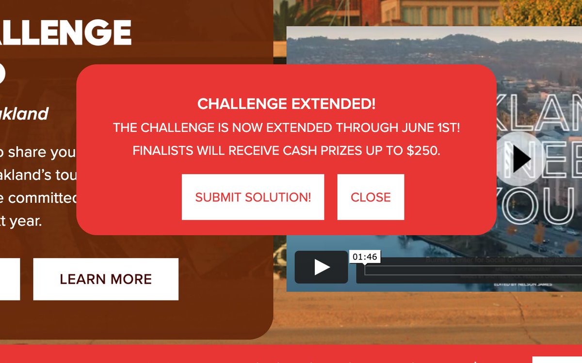The Oakland City Challenge will now run through June 1, 2022. This project encourages Oaklanders from all over the city to contribute innovative ideas on how to address some of our most pressing challenges. For more about the City Challenge, visit oakland.mycitychallenge.org