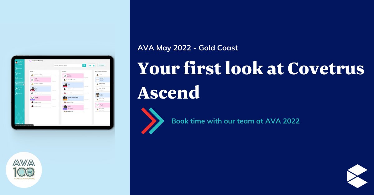 CovetrusAPAC's tweet photo. 📅 The @AustVetAssoc Conference starts next week on the Gold Coast! If you are attending and excited to see our new cloud-based practice management solution in action, you can book time with our team here: https://t.co/KCPEDkKtcm #AVAConference https://t.co/LUiOdOUihk