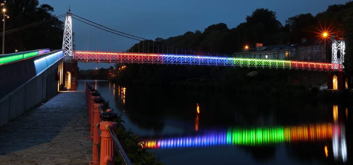 CorkLGBTweek's tweet photo. As night falls on #IDAHOBITDay gorgeous images from #Cork and #Cobh .Thanks to the team @corkcitycouncil for 🌈 lighting of City Hall and Shaky Bridge and huge appreciation of team @WilsonWilkie - Jonathan, Garry & Anne . Thanks too @jmcoughlan for the city pics!! More tomorrow https://t.co/x9L0thbLHa
