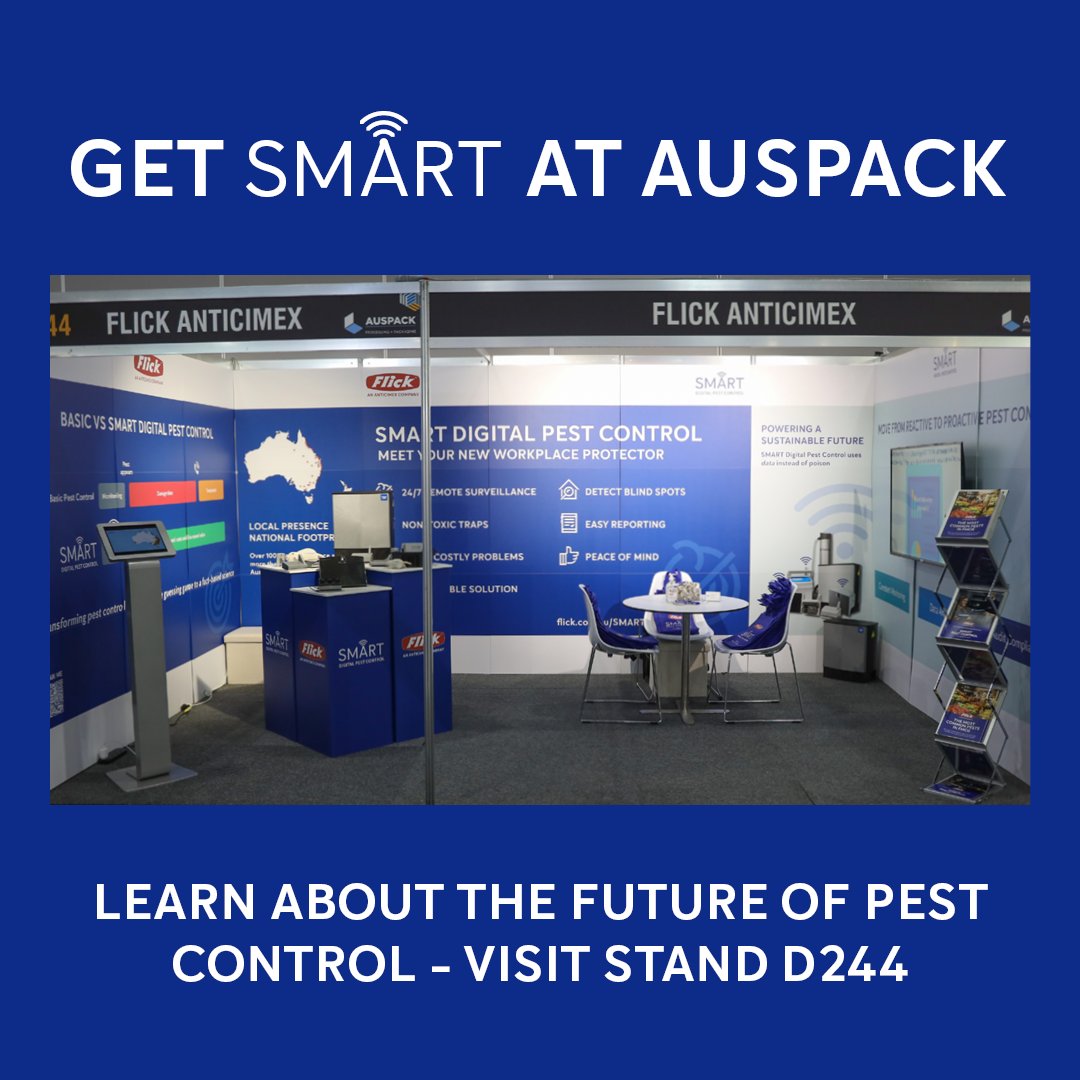 Are you ready to learn about the future of pest control? Visit Flick at Auspack, stand D244, and explore our SMART Digital Pest Control.

#flickanticimex #flickpestcontrol #SMARTDigitalPestControl #digitalpestcontrol #innovation #sustainability #auspack2022
