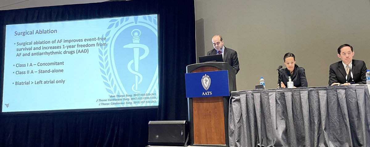 BadhwarVinay's tweet photo. Very proud of our cardiothoracic surgery resident, Dr. Ayman Almousa, who flawlessly presented our WVU team's results following robotic biatrial Cox Maze operations for persistent atrial fibrillation at  #AATS2022 https://t.co/Ui8FRCN8Iz