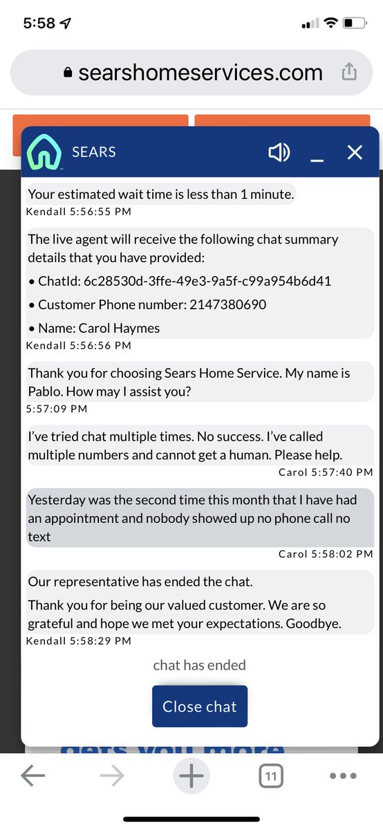 CarolHaymes's tweet photo. @Sears @SearsAppliance_ @searscares Still can’t talk to someone. Please help. Chat doesn’t work. Multiple phone numbers trying all options. Just get repeated recordings until it hangs up. Help. https://t.co/MnvuXv0er4