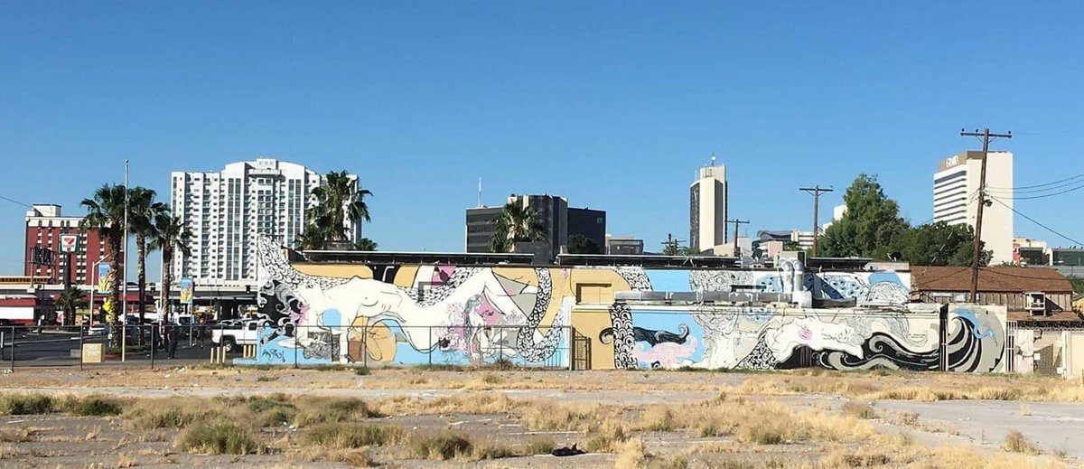 drlaurahenkel's tweet photo. So much love for  #AlisonChambers! She trusted me to curate two massive murals for 3 sides of her bldg on LVBlvd. T’was a cherry on top to facilitate #aphalanxofangelsascending into @CityOfLasVegas perm art collection! Mad respect for artists @AaronShepard5_1 + @Stanford_Art ♥️ https://t.co/ETlYErlDA3