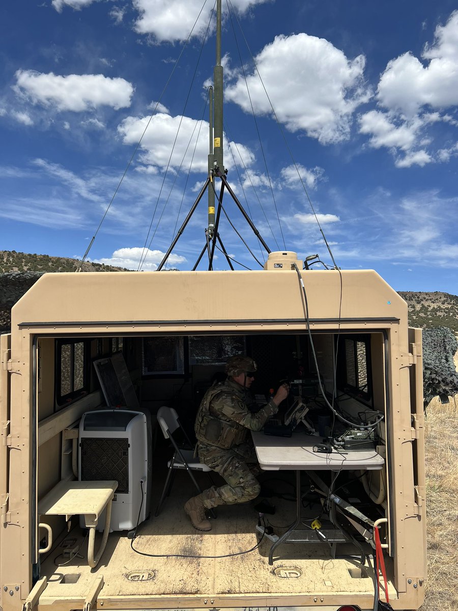 EODCSM's tweet photo. Mobility equals survival. This LMTV TOC/TAC configuration, developed by 242d EOD BN Soldiers, can be ready to roll in minutes when it’s time to go! 
Three of these are being exercised this week during the #eodtoy2022.  #commsmatter 
@20thCBRNE https://t.co/CdTtB2xYt0