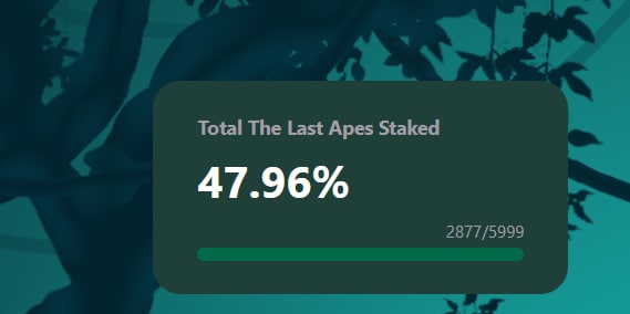 TheLastApesNFT's tweet photo. Almost 50% apes staked thus far. 

We're pushing new updates to the site live soon so let's $BOOGY 🦍 https://t.co/niP1NmsPeF