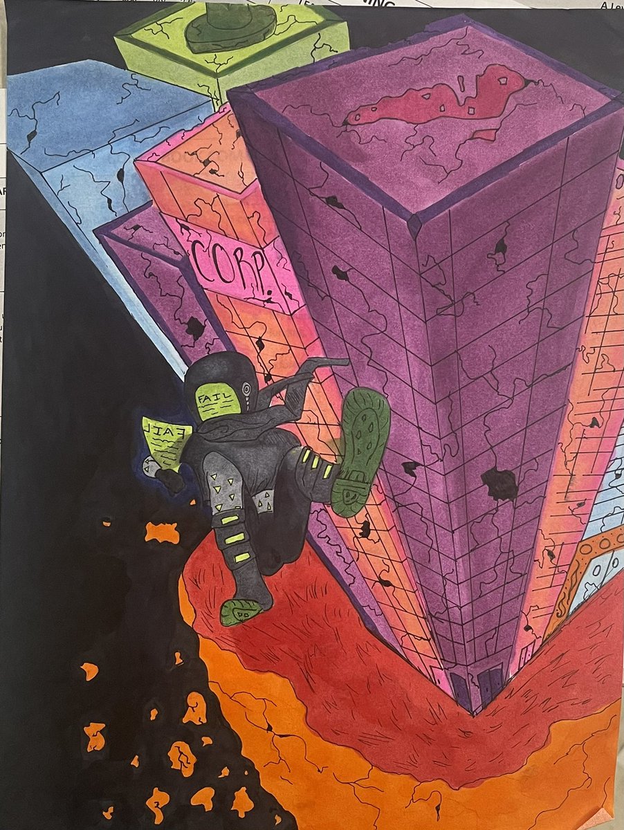 DCEArtDept's tweet photo. I forgot to share these comic book compositions from Art Explorations 2D! They learned how to draw buildings in 3 point perspective. Their character also uses foreshortening to project a portion of their body towards the viewer.
#everestpride #copicmarkers #threepointperspective https://t.co/v6CkcHAgyc