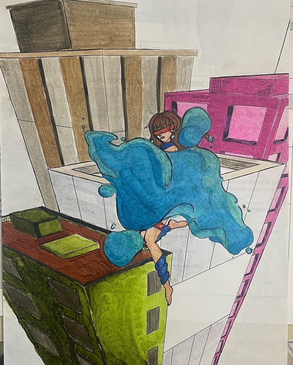 DCEArtDept's tweet photo. I forgot to share these comic book compositions from Art Explorations 2D! They learned how to draw buildings in 3 point perspective. Their character also uses foreshortening to project a portion of their body towards the viewer.
#everestpride #copicmarkers #threepointperspective https://t.co/v6CkcHAgyc