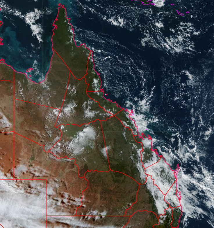 BOM_Qld's tweet photo. A few showers over coastal #QLD today but not expecting too much out of them. Friday will be the next day for rain in the east so check the forecasts, warnings and radars at https://t.co/uFerbbeIoQ and remember "if it's flooded forget it" https://t.co/LNThE57xAl