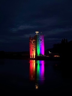 CorkLGBTweek's tweet photo. As night falls on #IDAHOBITDay gorgeous images from #Cork and #Cobh .Thanks to the team @corkcitycouncil for 🌈 lighting of City Hall and Shaky Bridge and huge appreciation of team @WilsonWilkie - Jonathan, Garry & Anne . Thanks too @jmcoughlan for the city pics!! More tomorrow https://t.co/x9L0thbLHa