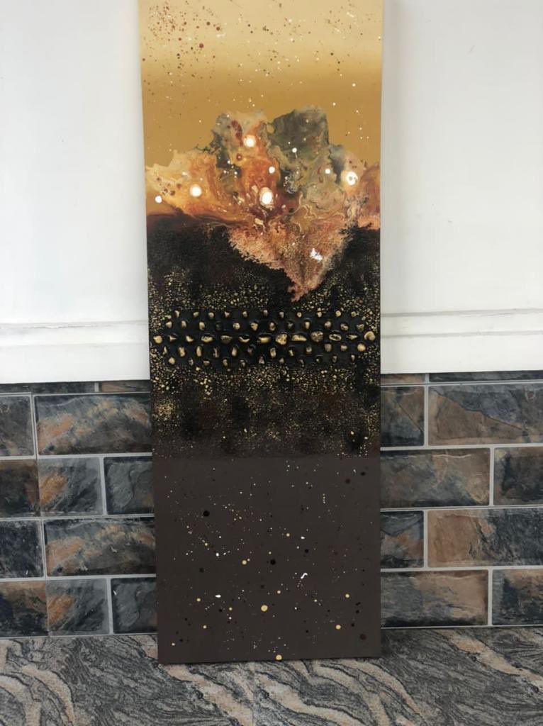 nikbest780's tweet photo. Here is an inspiration of the galaxy and the earth 🌍 below it.  With a modification of color. 
Medium:Acrylic water based on canvas 
Concept:Stone coated craft 
Color: Yellow ochre, Burnt sienna,Red and Gold
#ArtistOnTwitter #NFTGiveaways #NFTCommunity #nft #acrylicpainting https://t.co/ZBVnezDb2q