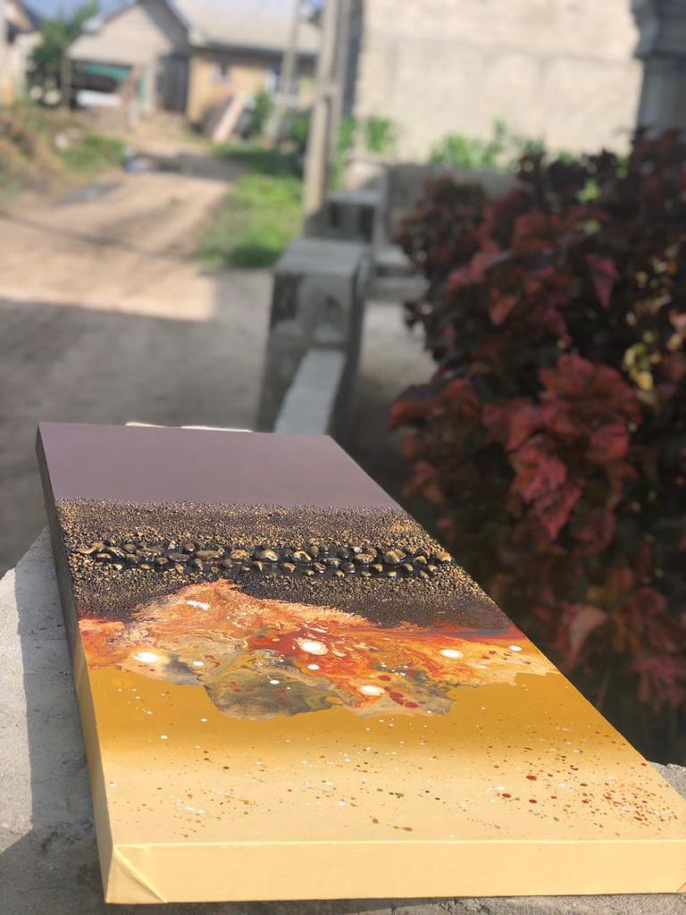 nikbest780's tweet photo. Here is an inspiration of the galaxy and the earth 🌍 below it.  With a modification of color. 
Medium:Acrylic water based on canvas 
Concept:Stone coated craft 
Color: Yellow ochre, Burnt sienna,Red and Gold
#ArtistOnTwitter #NFTGiveaways #NFTCommunity #nft #acrylicpainting https://t.co/ZBVnezDb2q
