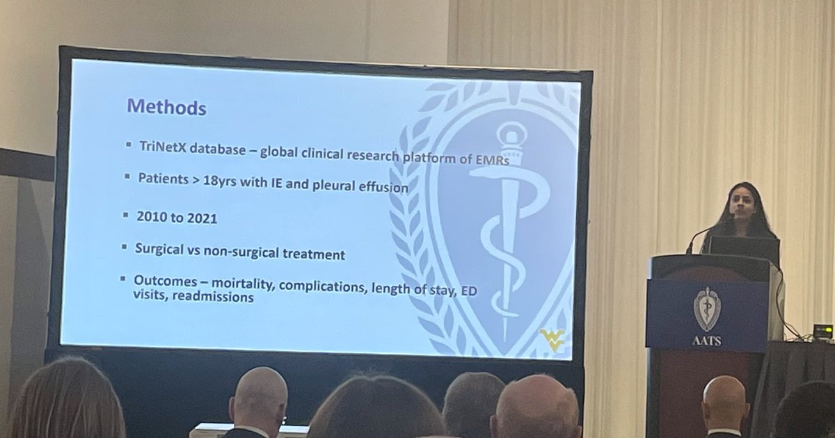 BadhwarVinay's tweet photo. Dr. Jahnavi Kakuturu, CT Surgery resident, presented her paper on surgical decision making in the context of pleural effusions in patients with infective endocarditis. Very well received! Congratulations Jahnavi. #AATS2022 #AATSBackTogether https://t.co/hkdeZAeZge
