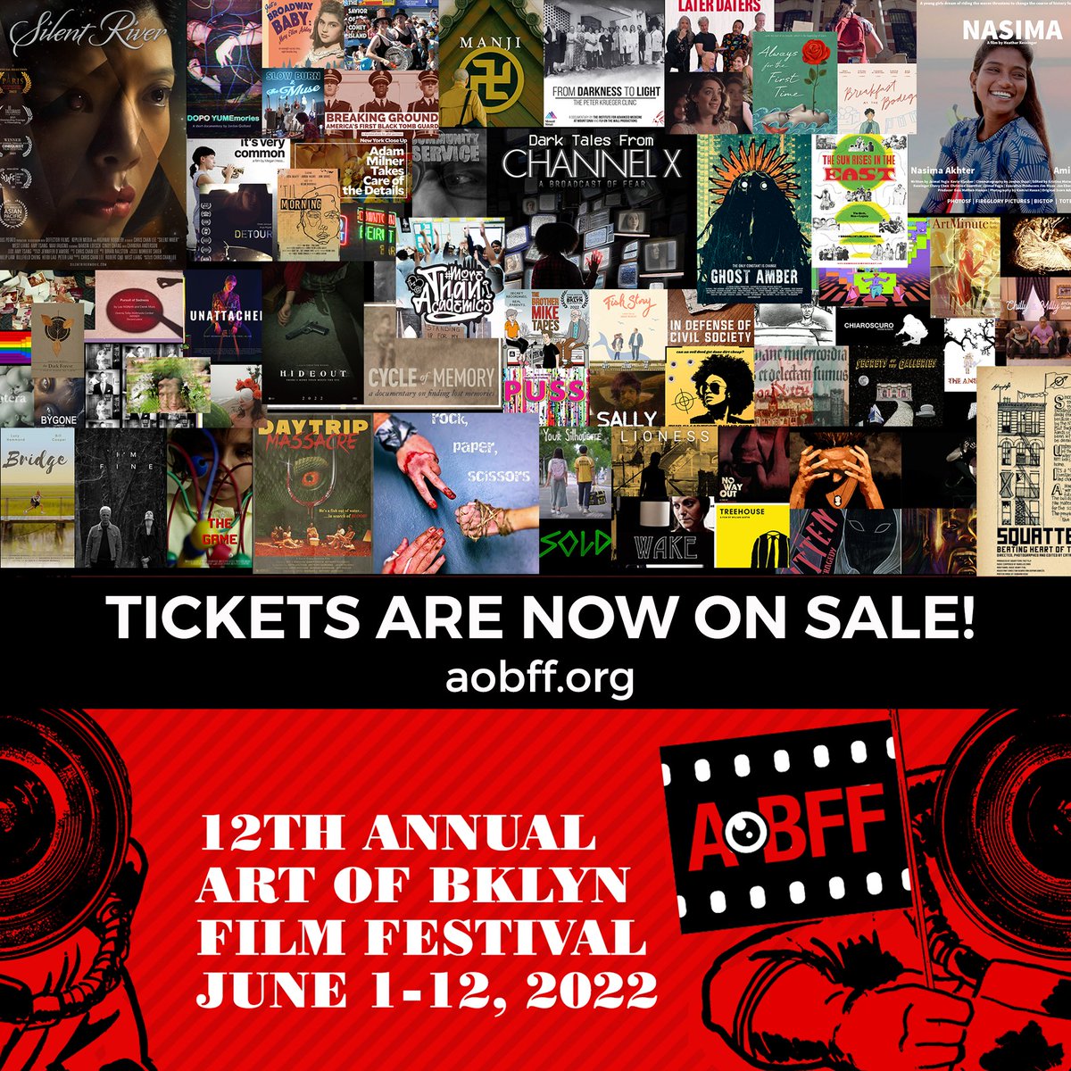Tickets are now on sale for the 12th Annual Art of Brooklyn Film Festival (June 1-12)
🎞️Over 70 new indies from #Brooklyn &amp; the world
🎞️ In-person screenings across BK w live Q&amp;As
🎞️ Special events, Workshops, Virtual Premieres &amp; more!
aobff.org 
#SupportIndieFilm