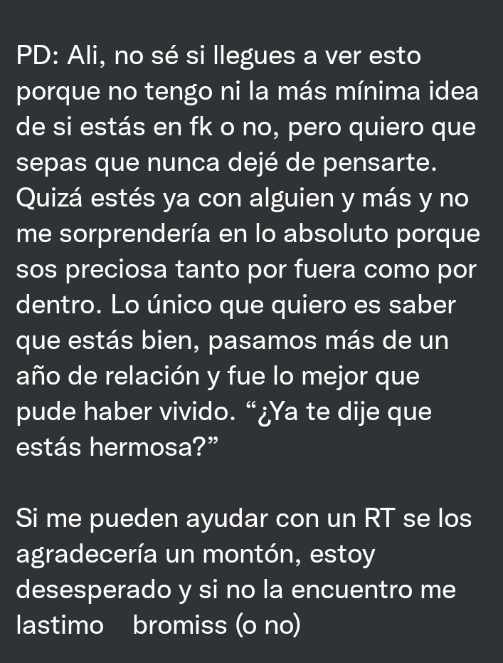 ☁️: Si saben algo de @/nightflower, avisen. Ayuden a una bonita pareja a reencontrarse.