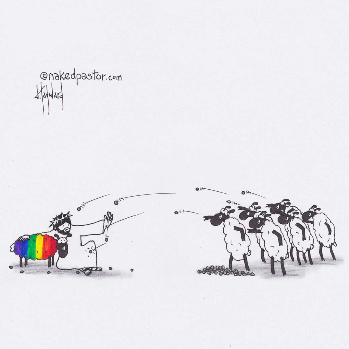 nakedpastor's tweet image. Today is International Day Against Homophobia, Biphobia, Lesbophobia &amp;amp; Transphobia.

This is my "Don't Stone Others" print that's available in a trans version as well.

End all phobias now!

#IDAHOBIT2022 #IDAHOBIT