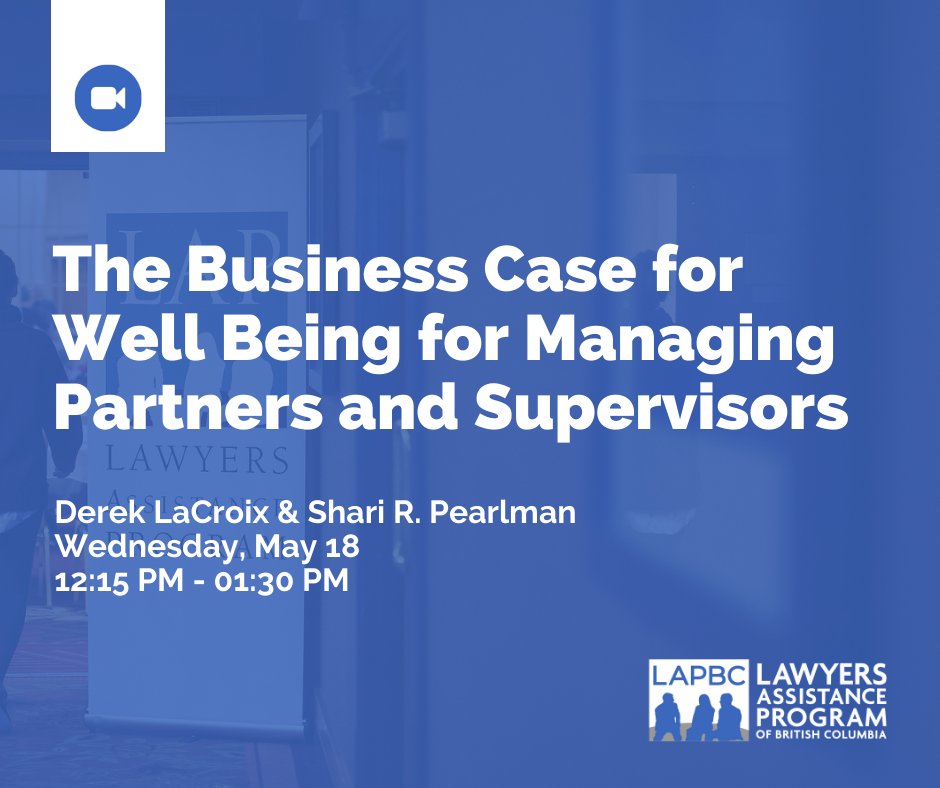 LAP_BC's tweet photo. Join Derek and Shari tomorrow at 12:15 pm - 1:30 pm, as we discuss challenges to our profession, enhanced by the strain of the pandemic and ever-changing workplace practices. For more information, click here: https://t.co/BHymlUMu9u
#lawyers #lawbc #bclawyer #wellness #wellbeing https://t.co/iexWSk9AiB