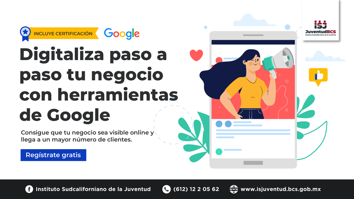 isjuventudbcs's tweet photo. Hoy es el Día del Internet, y es el momento de dar los primeros pasos y mejorar tu presencia en #Google. Únete al curso y aprende a optimizar tu negocio y lograr que tus productos y servicios lleguen a más clientes.

Regístrate y certifícate gratis >> https://t.co/Myp2kal02I https://t.co/e9VIg2ht7o