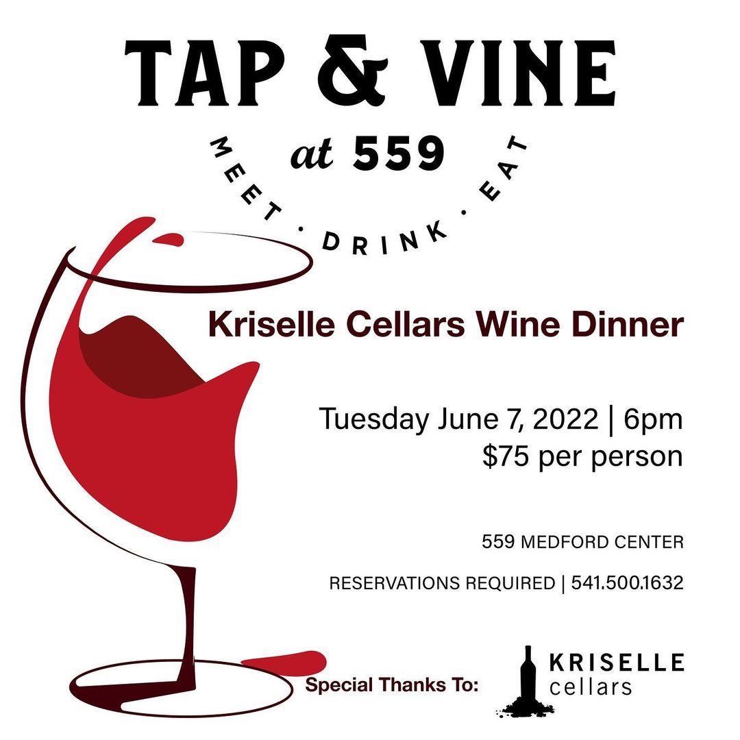 We have the inside scoop!! There’s a wine dinner coming up! Check out @tapandvine559! We are sure the menu is going to be phenomenal! #KriselleCellars 

#tapandvine559 #winedinner #markyourcalendar #reservationsrequired #fivecoursemeal #winepairing #medfordoregon #southernoregon