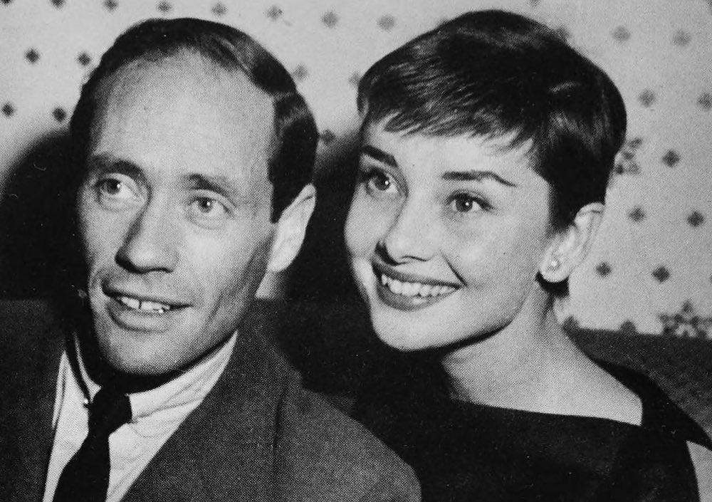 audrey hepburn and mel ferrer at a press conference for ‘war and peace’ (1955)