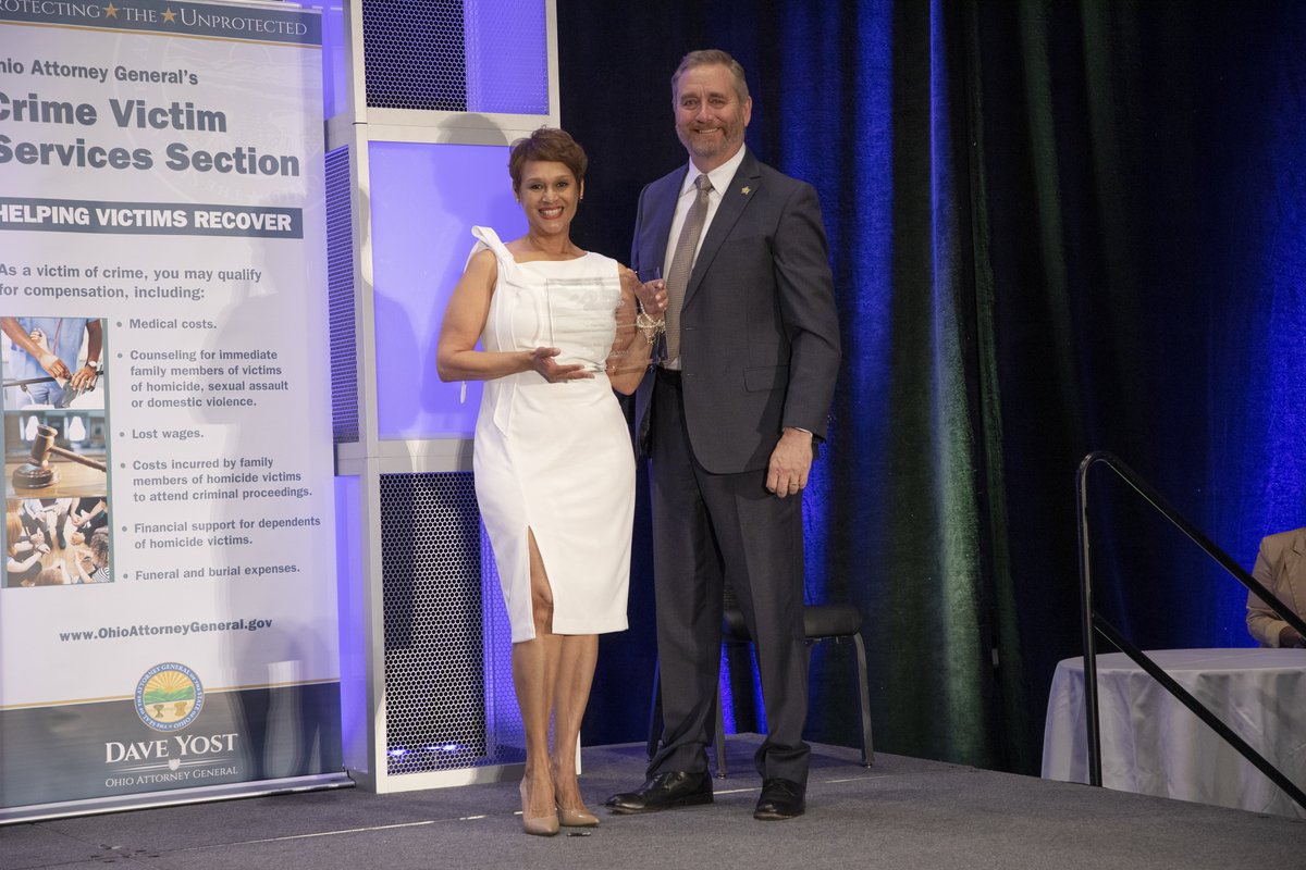 OhioAG's tweet photo. That's a wrap on the AG's 2022 #TwoDaysInMay conference! AG Yost presented awards in the categories of Promising Practice, Special Courage, Special Achievement, and the AG's AGvocate at a lunch banquet this afternoon. Thank you to all who attended! https://t.co/rbIrjDLp83