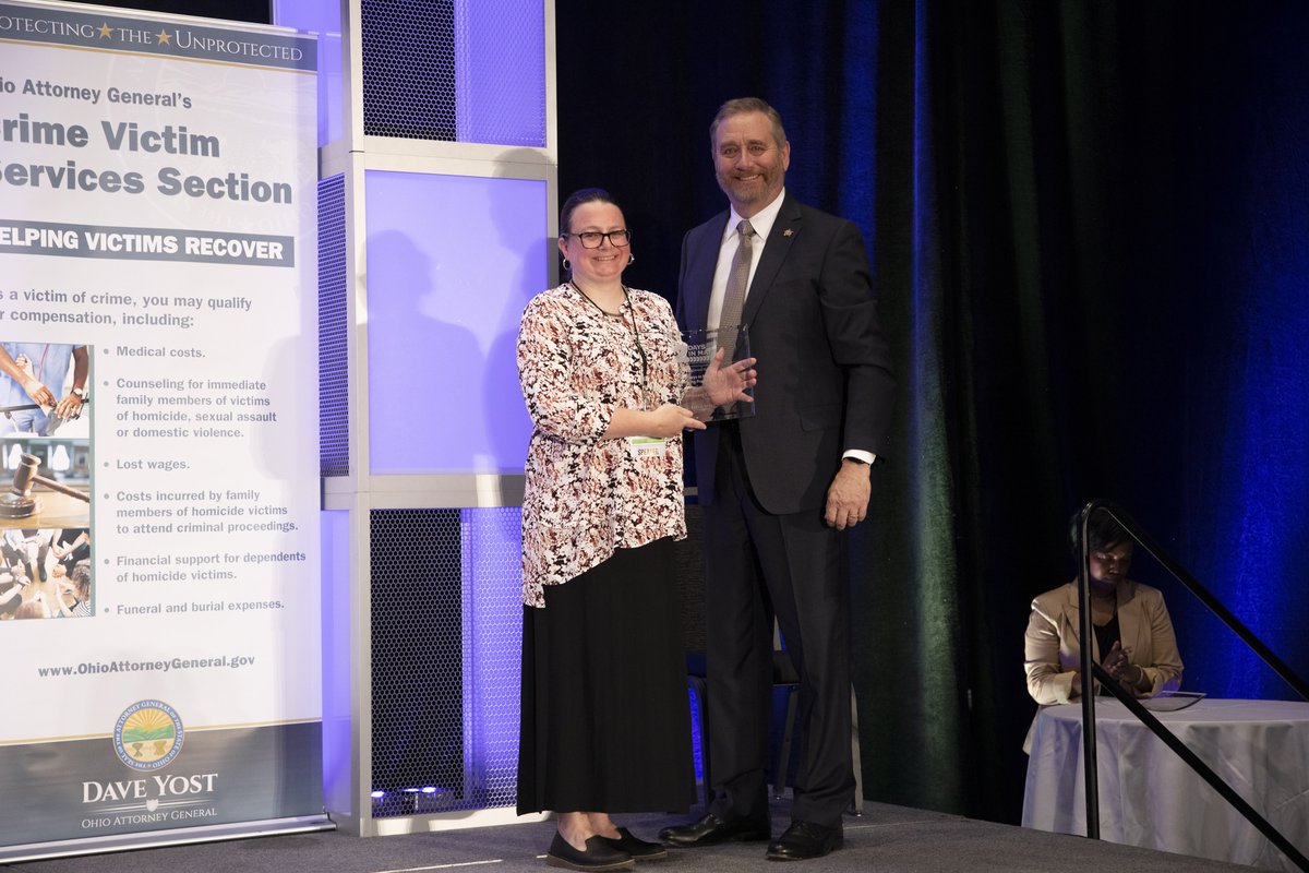 OhioAG's tweet photo. That's a wrap on the AG's 2022 #TwoDaysInMay conference! AG Yost presented awards in the categories of Promising Practice, Special Courage, Special Achievement, and the AG's AGvocate at a lunch banquet this afternoon. Thank you to all who attended! https://t.co/rbIrjDLp83