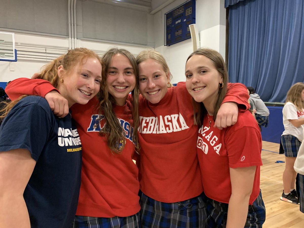 OmahaMarian's tweet photo. Today our seniors celebrated Declaration Day! 🎓 They wore shirts from their chosen colleges and announced where they are headed next year. 

Seniors, we're so proud of you and can't wait to see what you accomplish! https://t.co/Yk1mOGHmTk