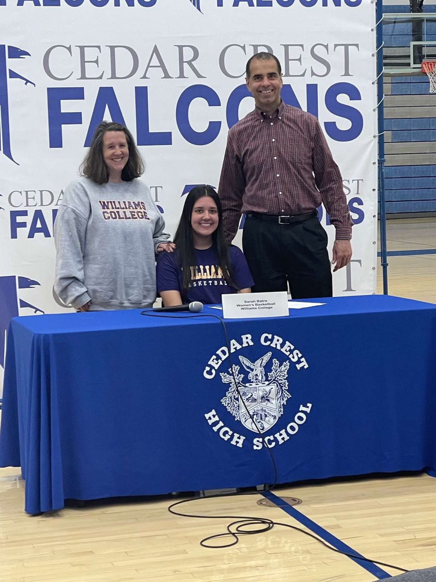 crestgirlshoops's tweet photo. Congratulations to Senior Lady Falcon Sarah Batra on signing her National Letter of Intent to Williams College for basketball!  Shout out to fellow seniors Kayla and Mallory for sporting the Williams shirts and fellow Lady Falcons for their support!  Congratulations Sarah!!! https://t.co/FnJiR8pwdS