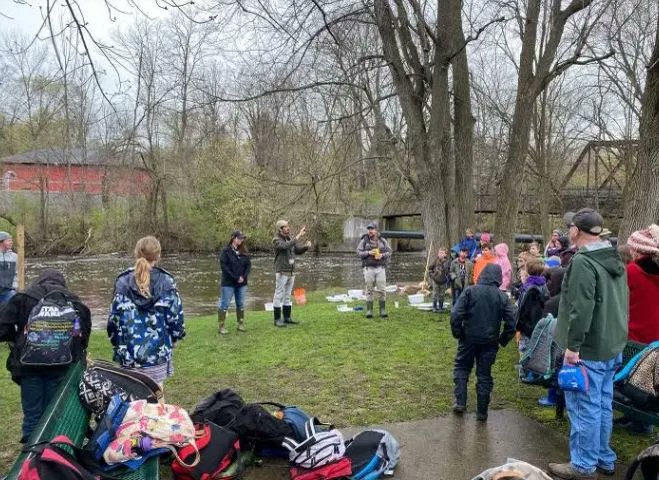 NV_Wildcats's tweet photo. Northview's K-5th grade Field School students released their salmon as part of @MichiganDNR's Salmon in the Classroom Program. This is an awesome experience for our students! #welearnoutside https://t.co/1glrMs8hbm