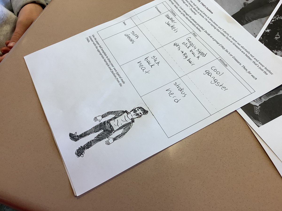 Mrs_LOLdaker's tweet photo. Great drawing of a Greaser from the world of The Outsiders! @se4realhinton @ProrokLeads @MrsHalperEDU @135Learning @OSD135 @JerlingJayhawks #fashion #sixties #leatherjacket #rebelwithoutacause #jamesdean https://t.co/GNZiiakoxp