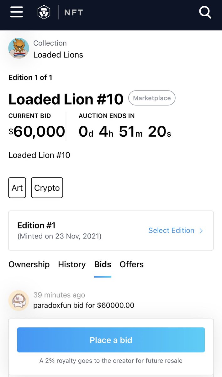 _CryptoDiamond's tweet image. New $60,000 bid on Legendary Loaded Lion #10 Guys… who is paradoxfun? @LoadedLions_CDC #LoadedLions