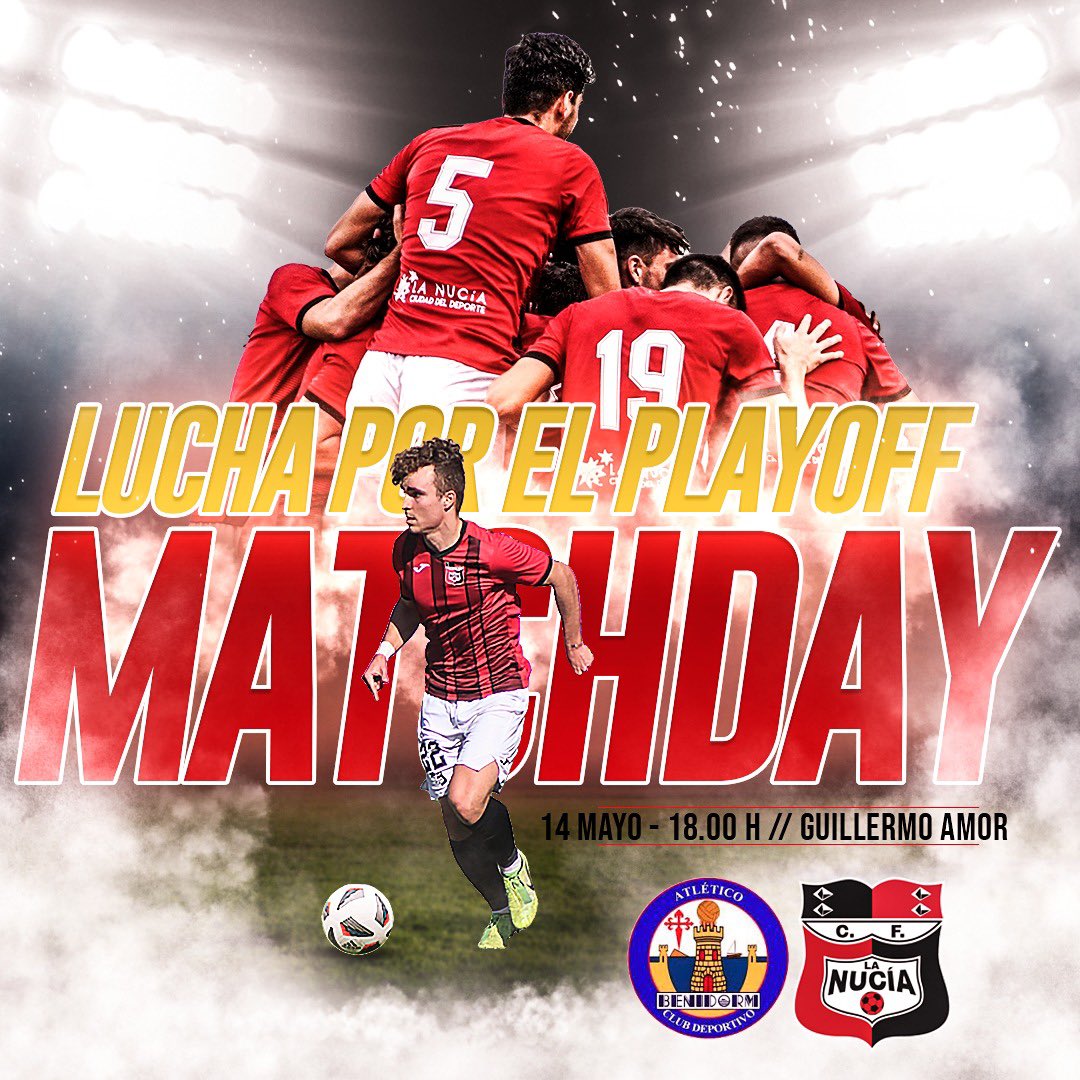 cfnucia's tweet photo. 🔴🅒🅕🅛🅝🔴

🙌 𝐀 1️⃣ 𝐕𝐈𝐂𝐓𝐎𝐑𝐈𝐀 𝐃𝐄𝐋 𝐏𝐋𝐀𝐘𝐎𝐅𝐅 🔥 

🚩 🅵🅸🅻🅸🅰🅻 🅱️

🆚 @AtBenidormCD 
🗓 SÁBADO
⌚️ 18:00
🏟 Guillermo Amor  
🏆 #PreferenteG4 Jornada 30

#JuguemosAlRojo ♥️

#AmuntNucía 
#LaNucíaCiudadDelDeporte https://t.co/LH4j8ao8qv