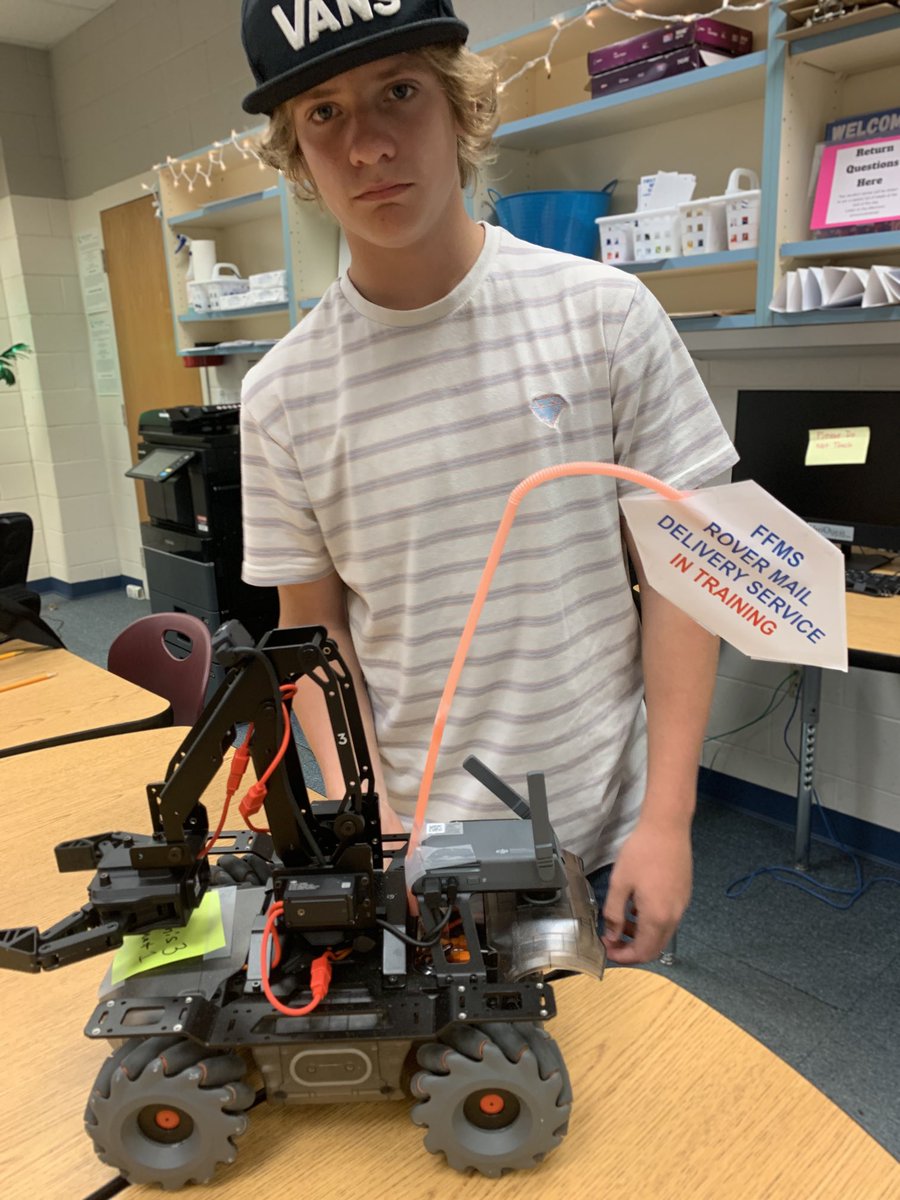 ashley_basnight's tweet photo. We are officially “In Training” Be on the lookout ⁦@FfmsSeahawks⁩ Teachers and Staff…🚐📦⁦@CTEforNC⁩ #ffmscte #stem#middleschoolcte #robomaster https://t.co/BtQD0K6e8i