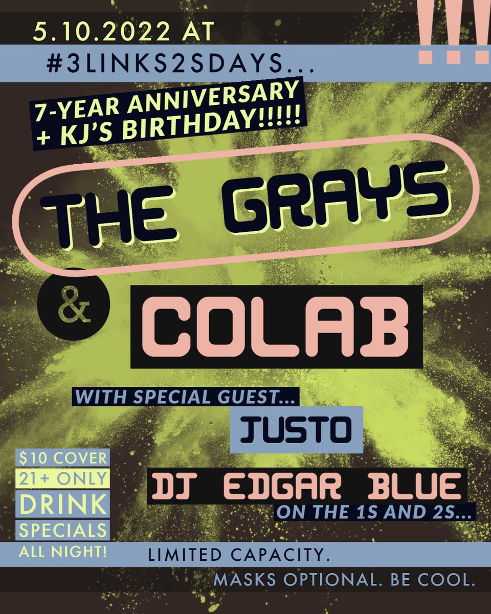 3LinksDeepEllum's tweet photo. Got a super special show for y'all tonight, come on out to celebrate #3links2sdays 7-year Anniversary at HQ, plus KJ Gray's birthday!!
@wethemgrays @colabband #threelinks #threelinksdeepellum #deepellum #weneversleep #dallasmusic #deepellummusic #dallasscene #dallasnightlife https://t.co/jfNBo6N6bF