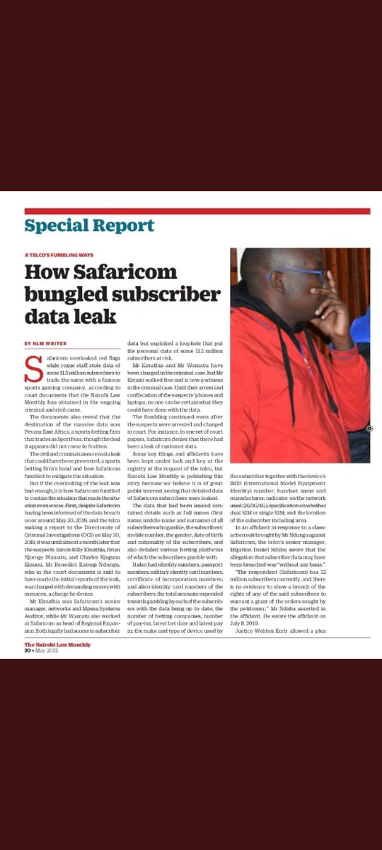 OleItumbi's tweet photo. Alaar! @_safaricom_ltd, A man reported a massive DATA Breach and you got him arrested and charged? Definition of Character Development. This is a good case for a class Suit. Mr. Kabugi, when you read this tweet,  tuongeze sisi wote kwa hio kesi... Bold Journalism! https://t.co/zC5UrXfpcT