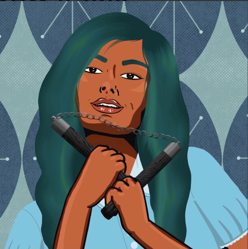 EvolvingScott's tweet photo. Managed to grab another @WomenandWeapons this morning. My first one with a nice wallpaper/background. What’s not to love with this project? Lovely art, amazing team, good communications, great charity contributions, speaking at #veecon big things coming. Thanks @NFTSaraBaumann https://t.co/SjC1Zrzc4i
