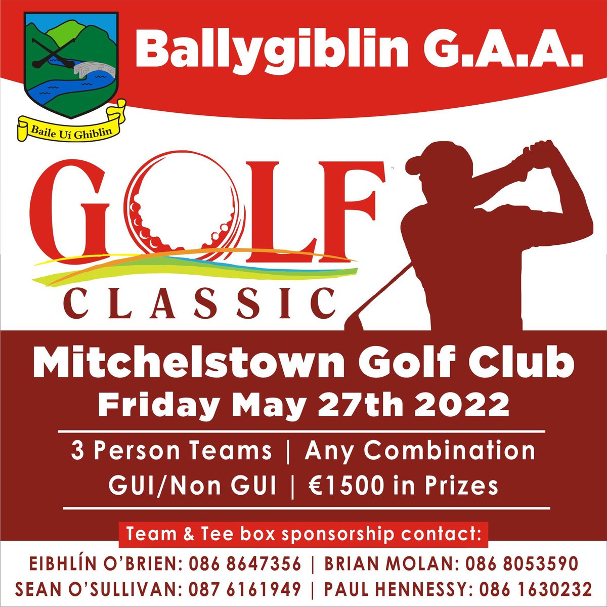 Ballygiblingaa's tweet photo. Due to demand Tee times on Thursday 26th now available, feel free to contact the numbers below or DM us on here. T Box sponsorship options are also available. 🔴⚪️🔴⚪️🔴⚪️🔴⚪️🔴⚪️🔴⚪️🔴 https://t.co/vZX8H3sSZ1